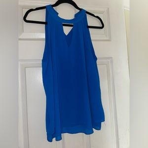 Royal blue high neck cut out blouse